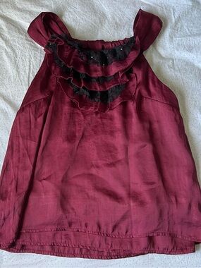 Adiva Burgundy Camisole with Black Ruffle Accents